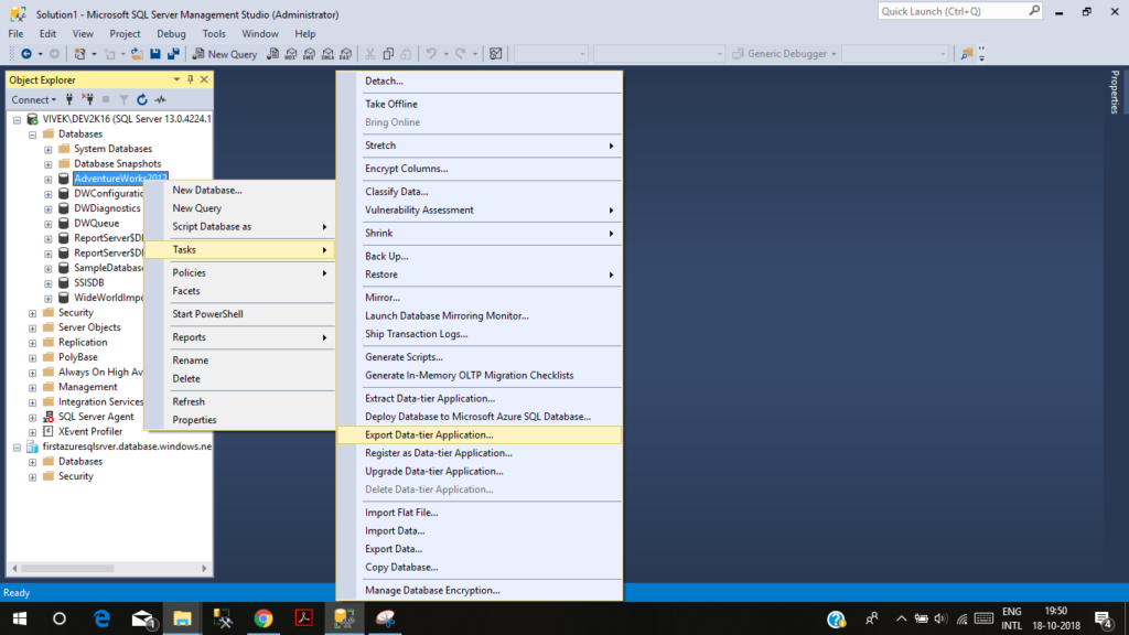 Select the database for migrating to Azure