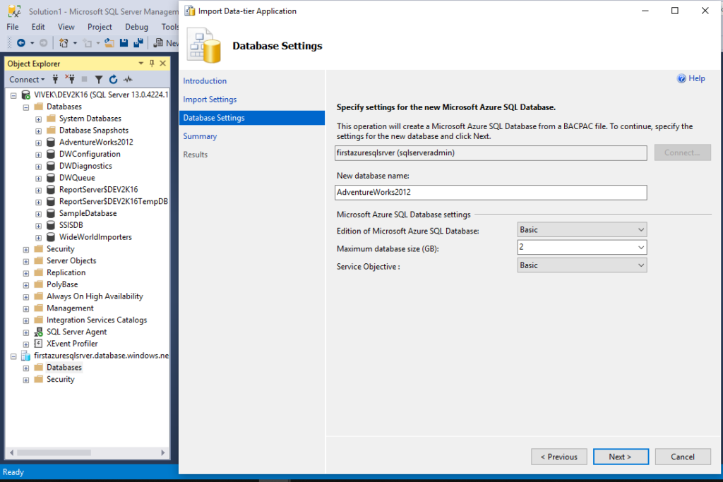 Change Azure SQL Database default settings