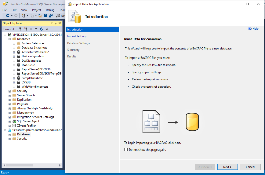 Import Data-Tier Application..